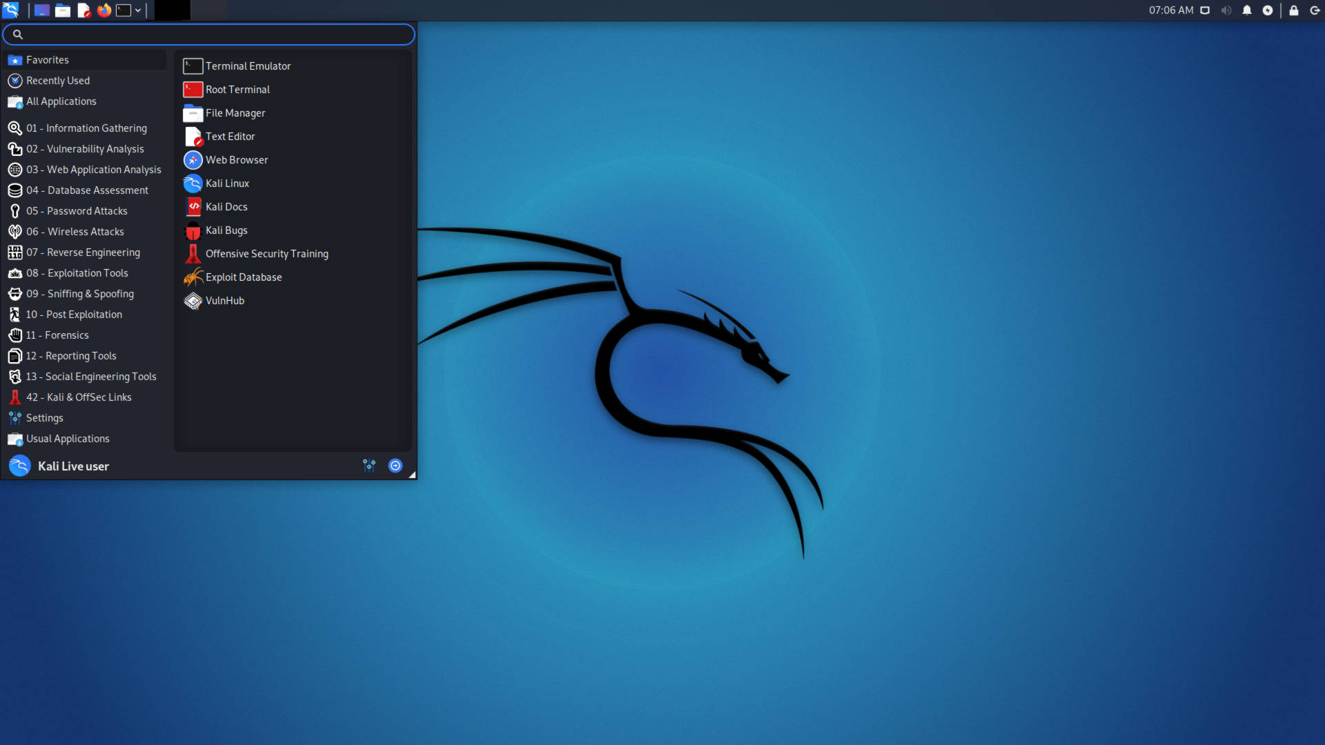 Kali Linux desktop